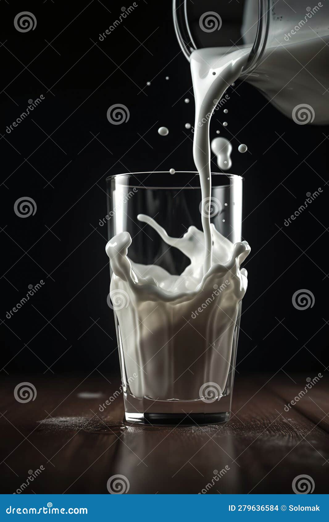 Milk Flowing into a Glass. Generative AI Stock Illustration