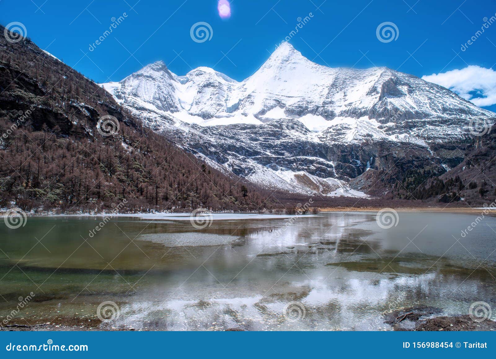 milk lake at doacheng yading national park, sichuan, china. last shangri-la hight 4,600 meter from sea level