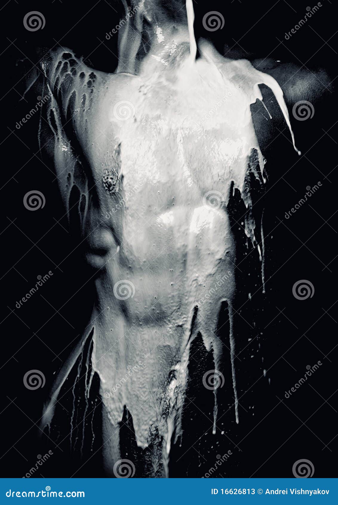 milk pouring on male torso