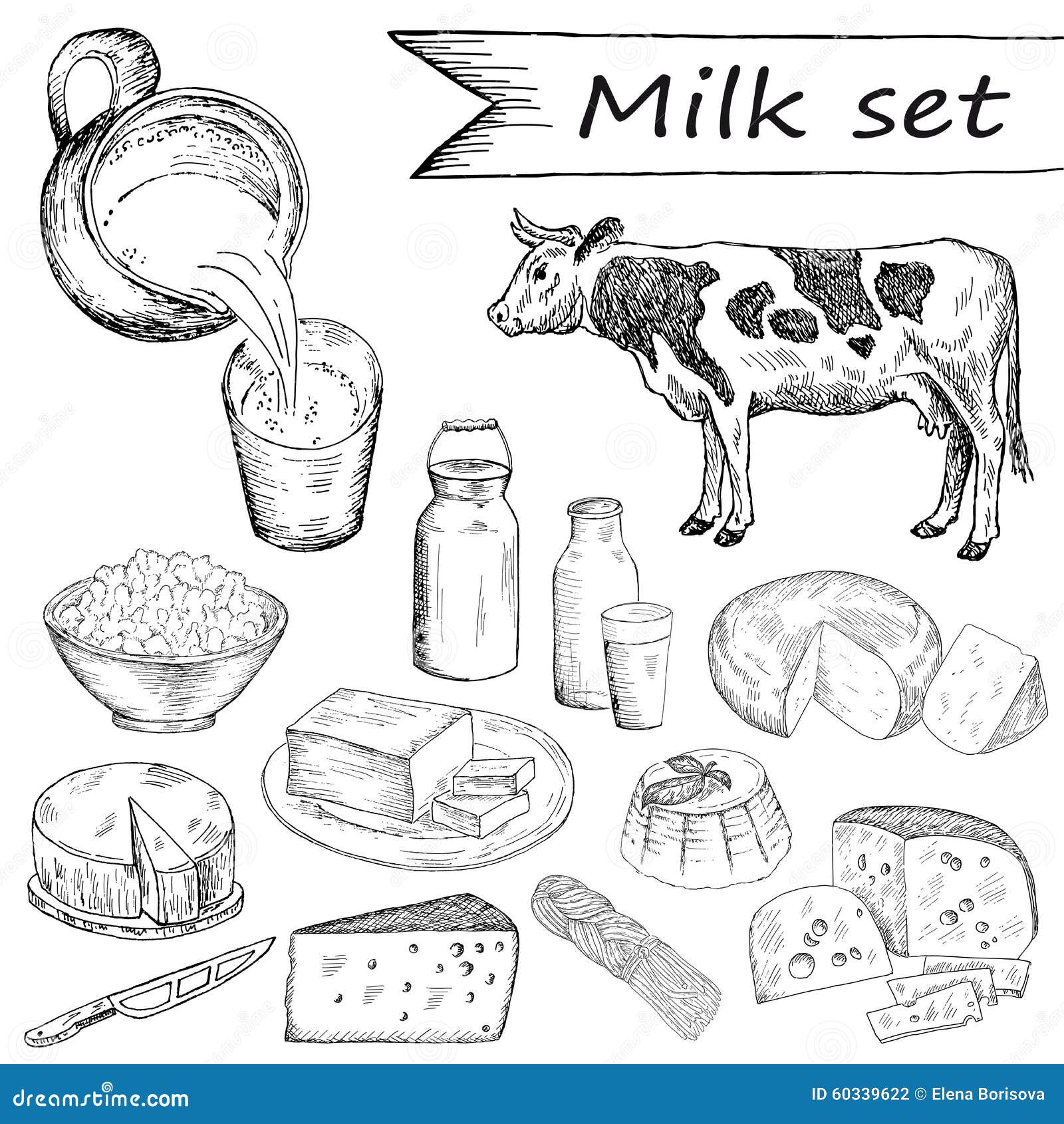 Milk set. Milk. hand drawing set of vector sketches