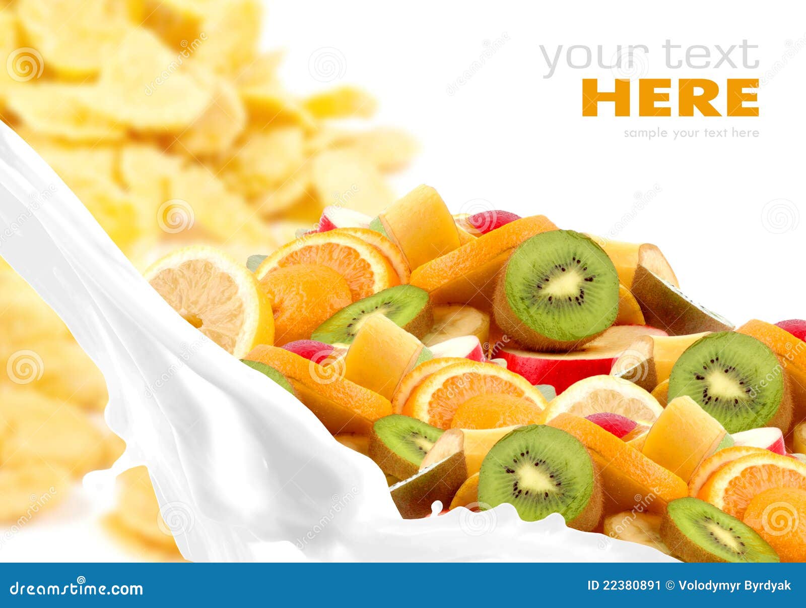 Milk Splash with Fruit Mix on Corn Flakes Stock Image Image of drop