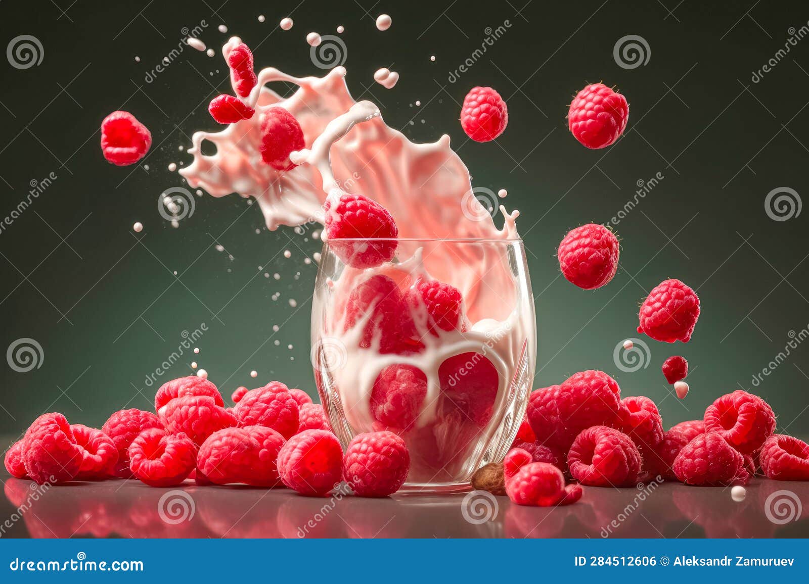 Milk Splash and Raspberries. Natural Dairy Products Stock Photo Image