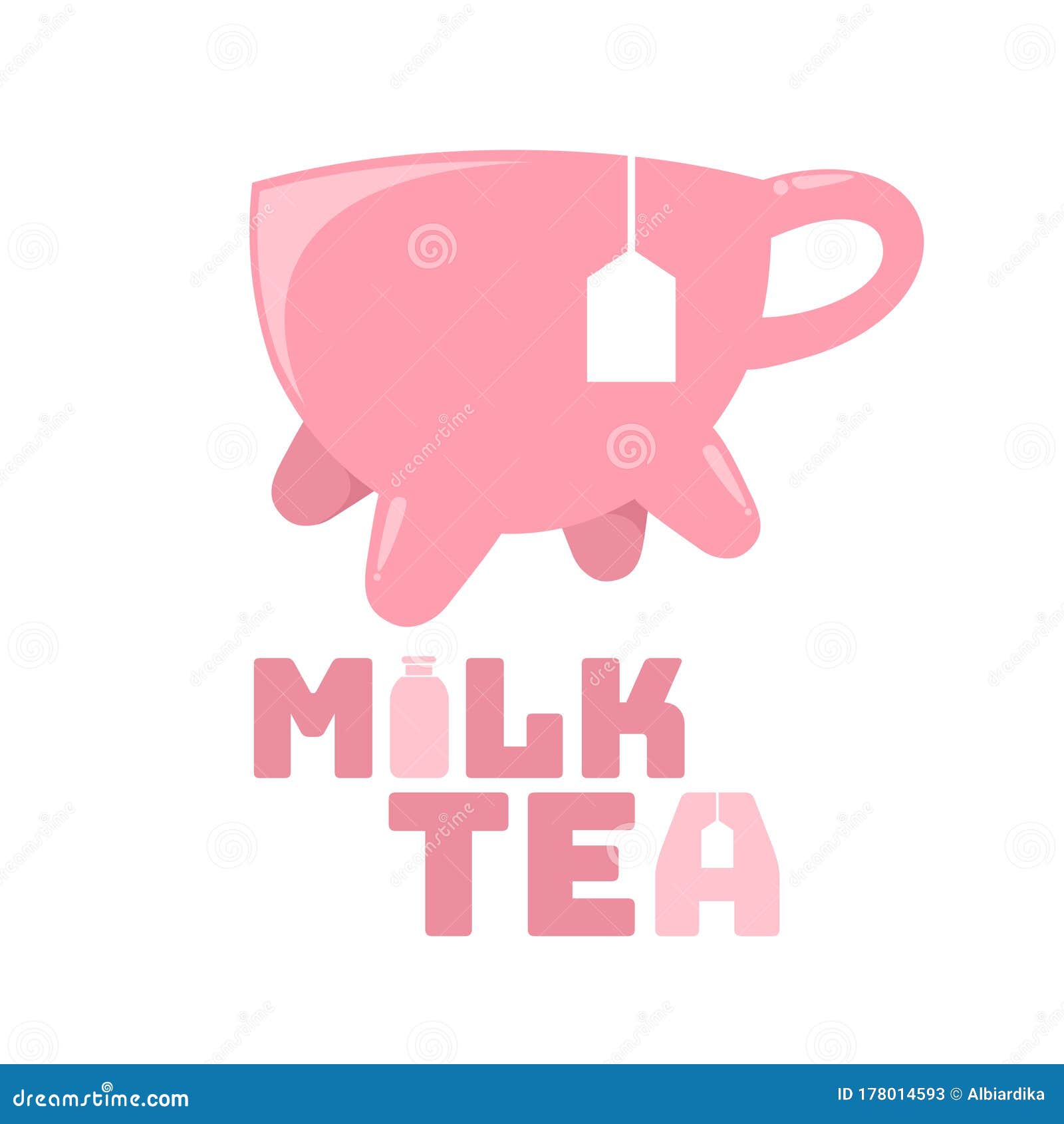 Pink Milk Tea Cup Mug Drink Logo Design Illustration Stock Vector