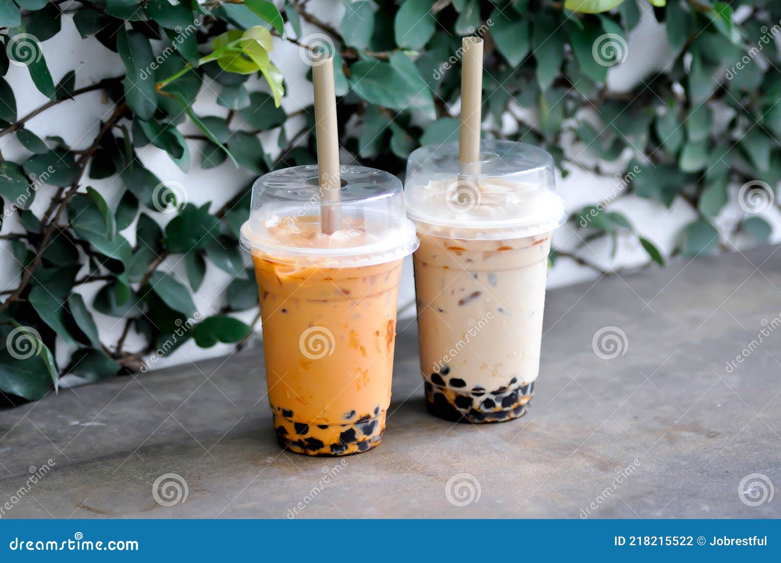 Milk Tea or Thai Tea or Bubble Tea and Iced Coffee Stock Photo Image