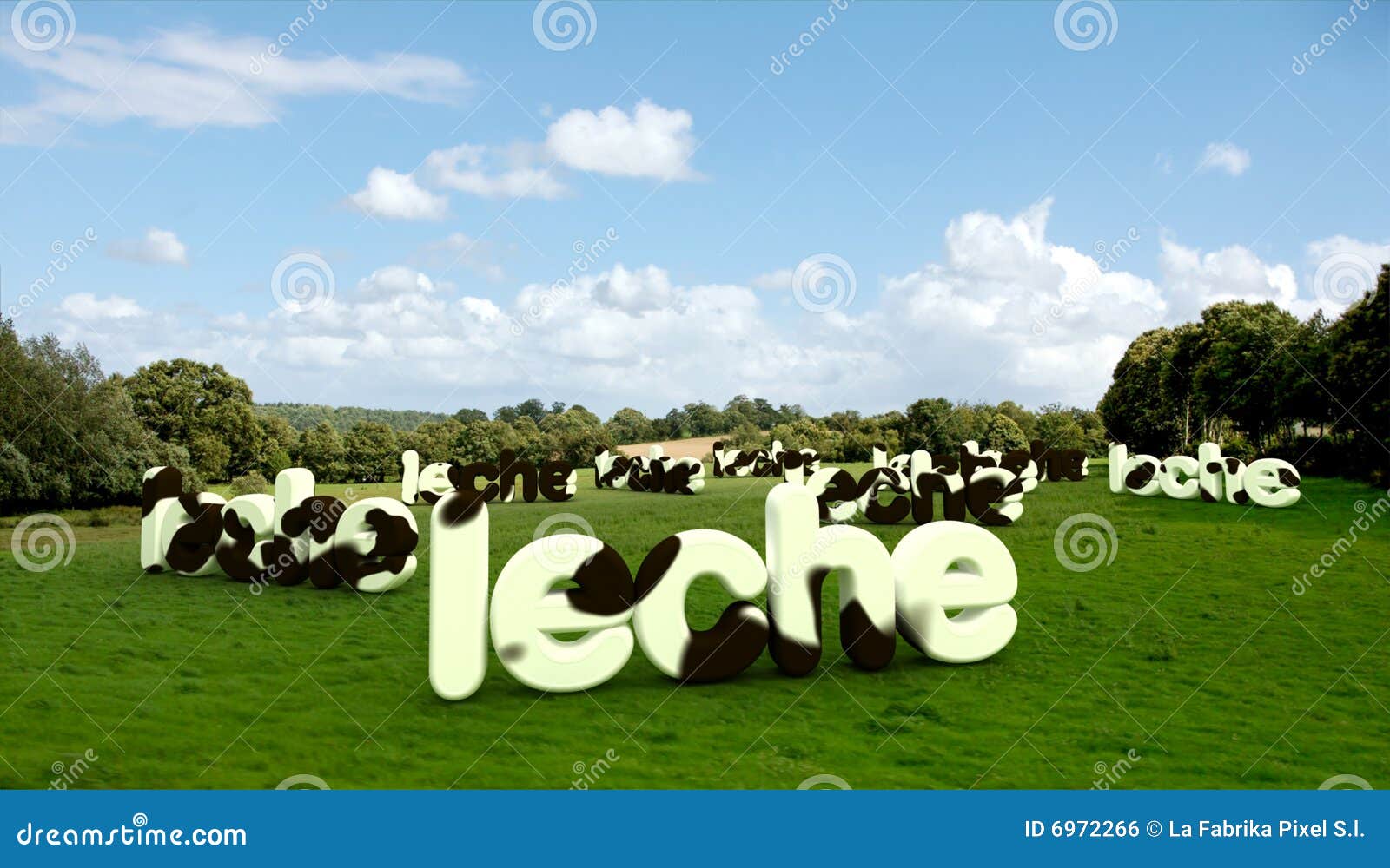 Milk Word in Spanish ï¿½lecheï¿½ with Cowhide Texture Stock Photo