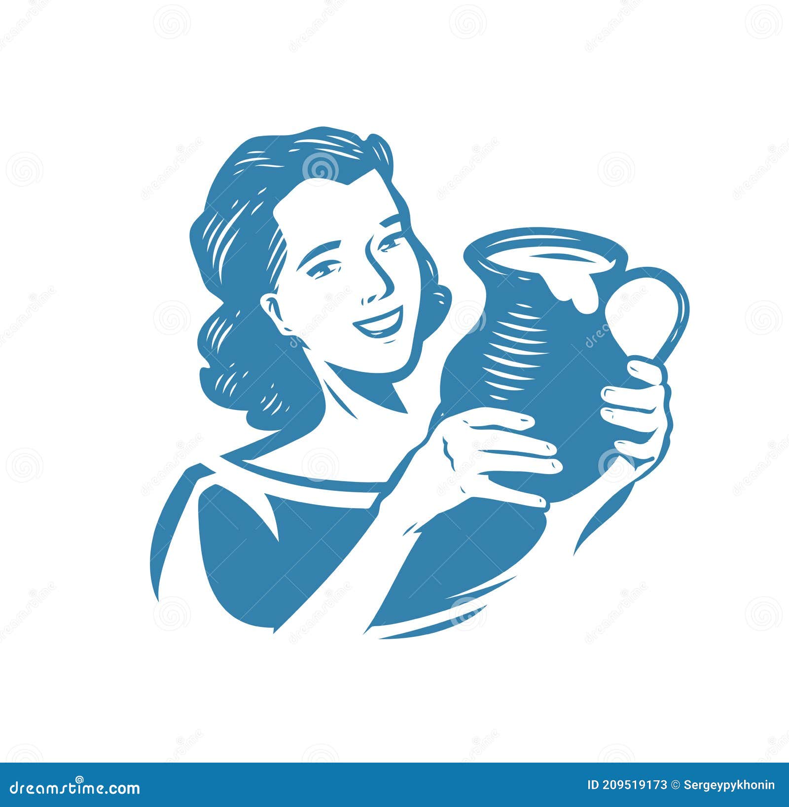 milkmaid with jug of milk. dairy products  or logo 