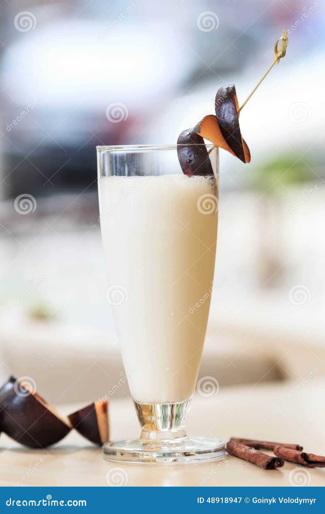 Milkshake with fresh plums stock image. Image of glass 48918947
