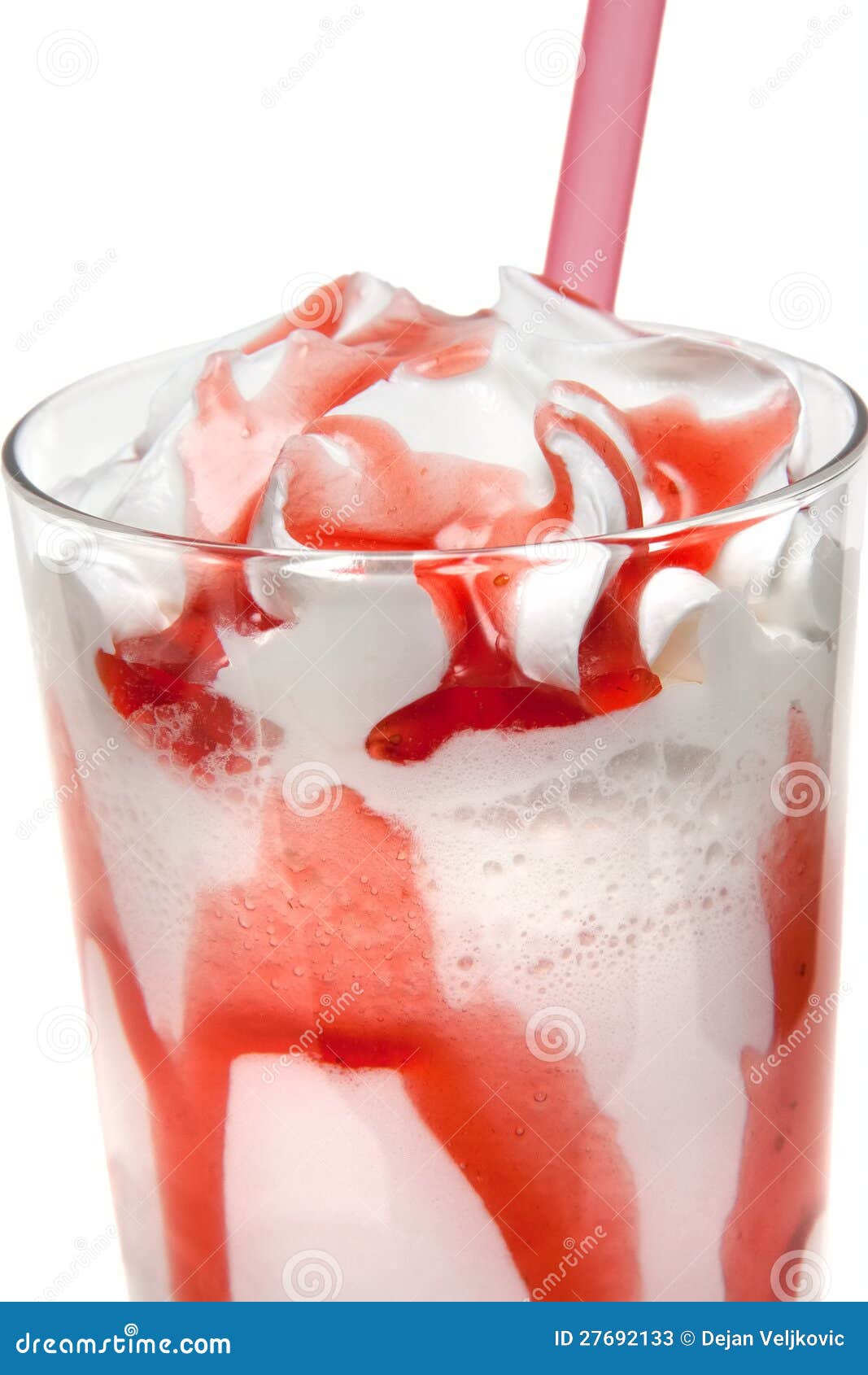 Milkshake with Strawberry Syrup in Glass Cup Stock Image Image of