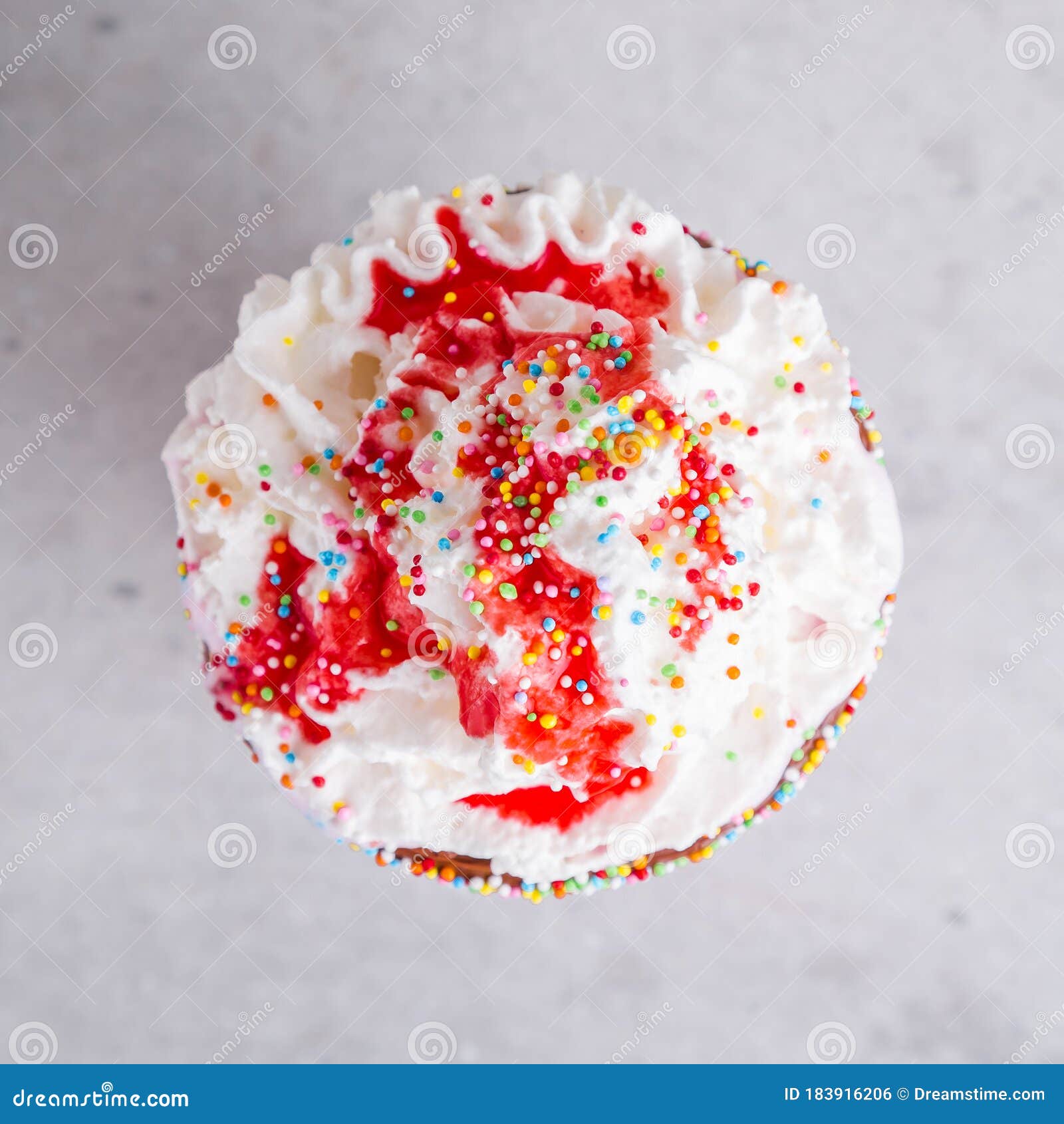 Milkshake with Whipped Cream, Pink Sauce and Chips Stock Photo Image