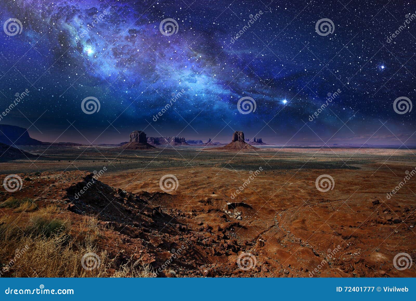 milky way in monument valley, usa