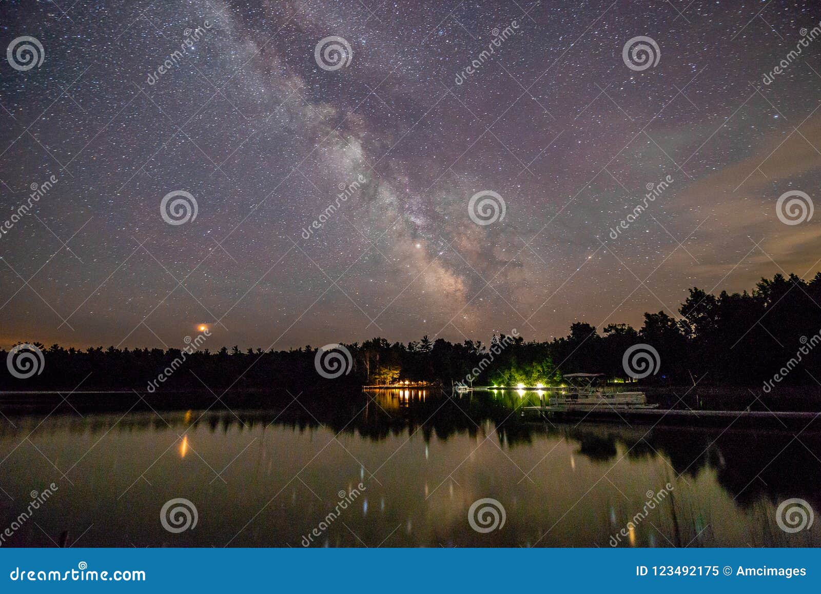 Milky Way Over Europe Lake In Door County Wisconsin Stock