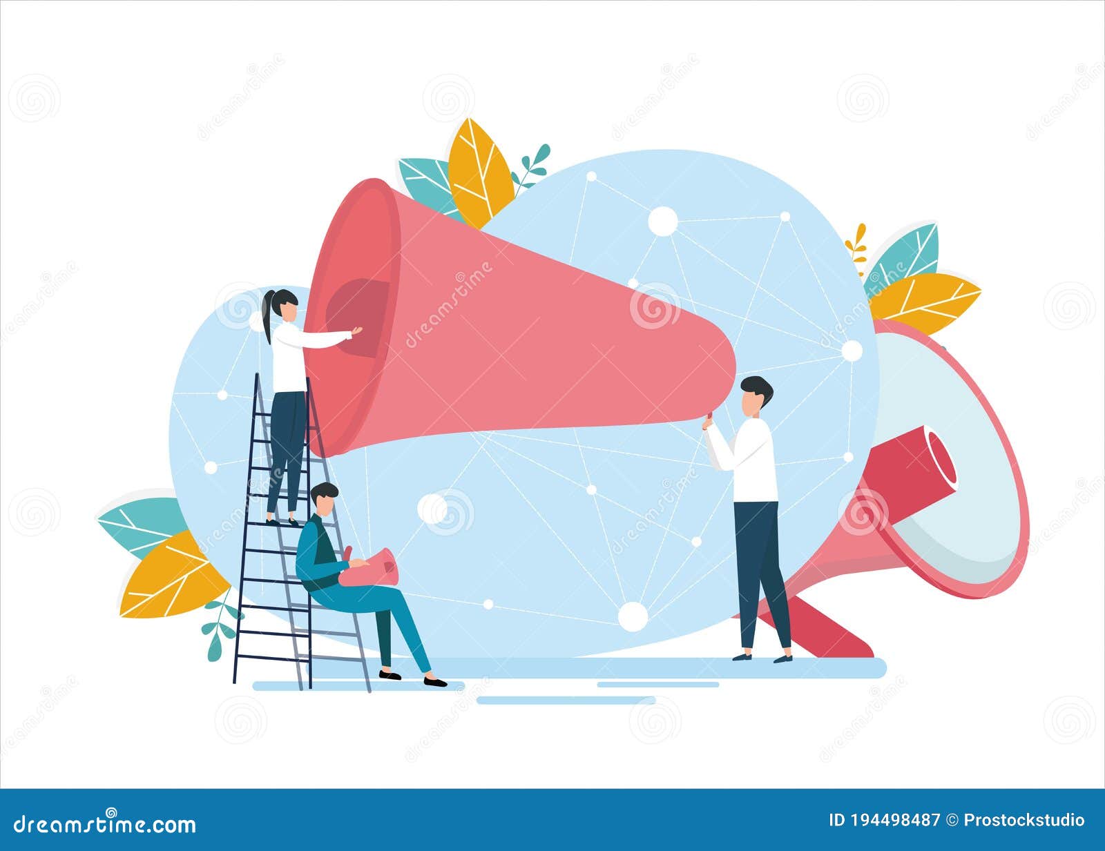 Millennial People Communicating Using Megaphone Over White Background