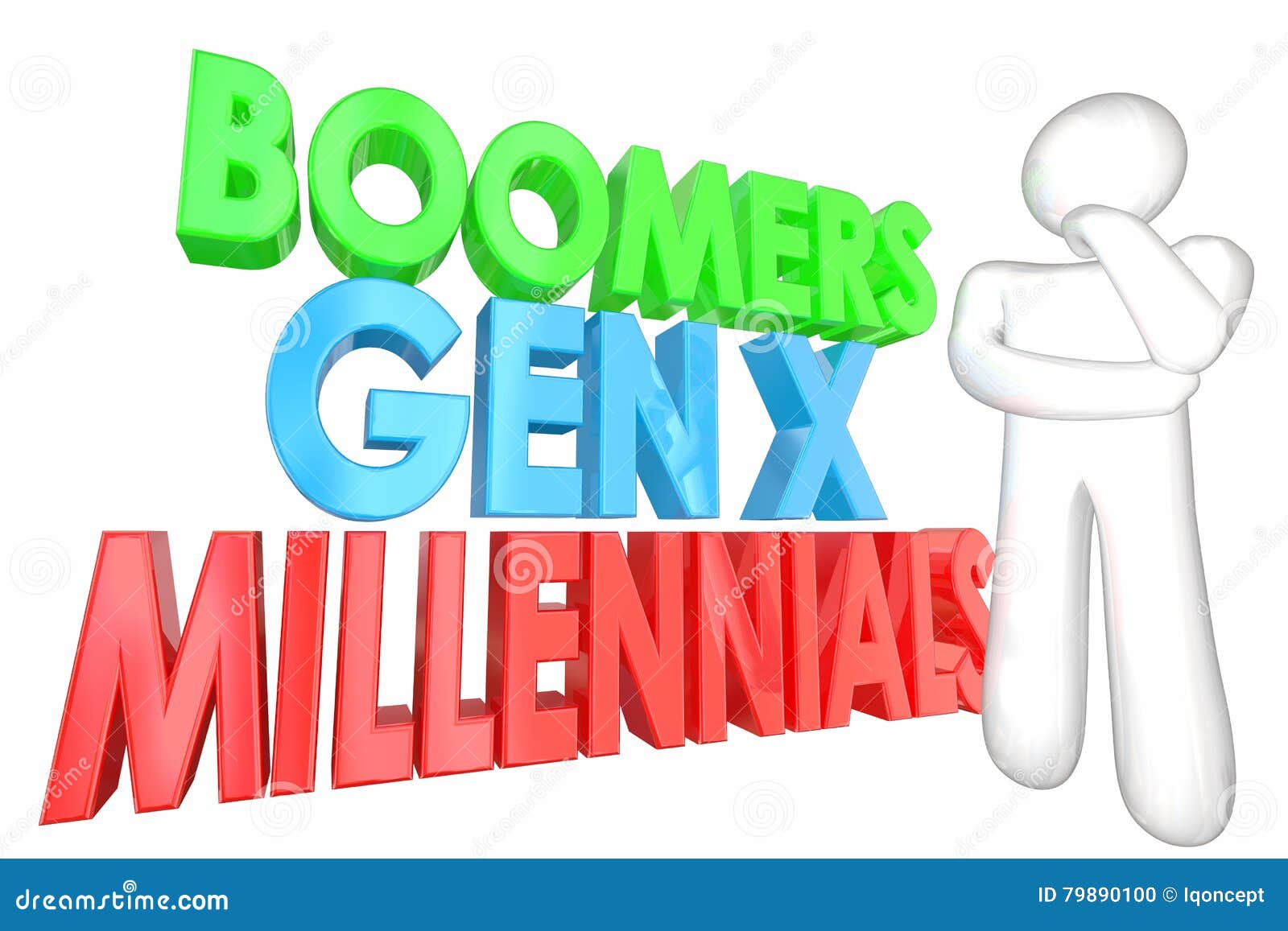 Millennials Generation X Baby Boomers Words Stock Illustration