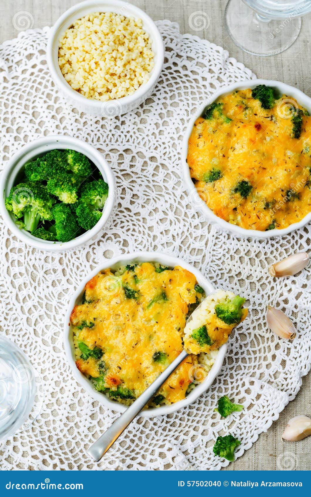 Millet Casserole with Broccoli and Cheese Stock Photo Image of