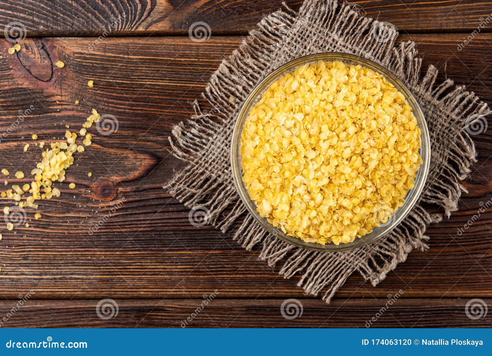 Millet Flakes on Dark Wooden. Stock Photo Image of seed, ingredient