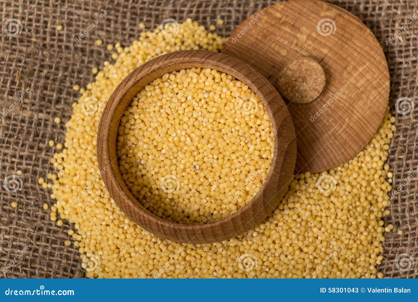 Millet Groats in Wooden Pot Stock Image Image of napkin, millet 58301043