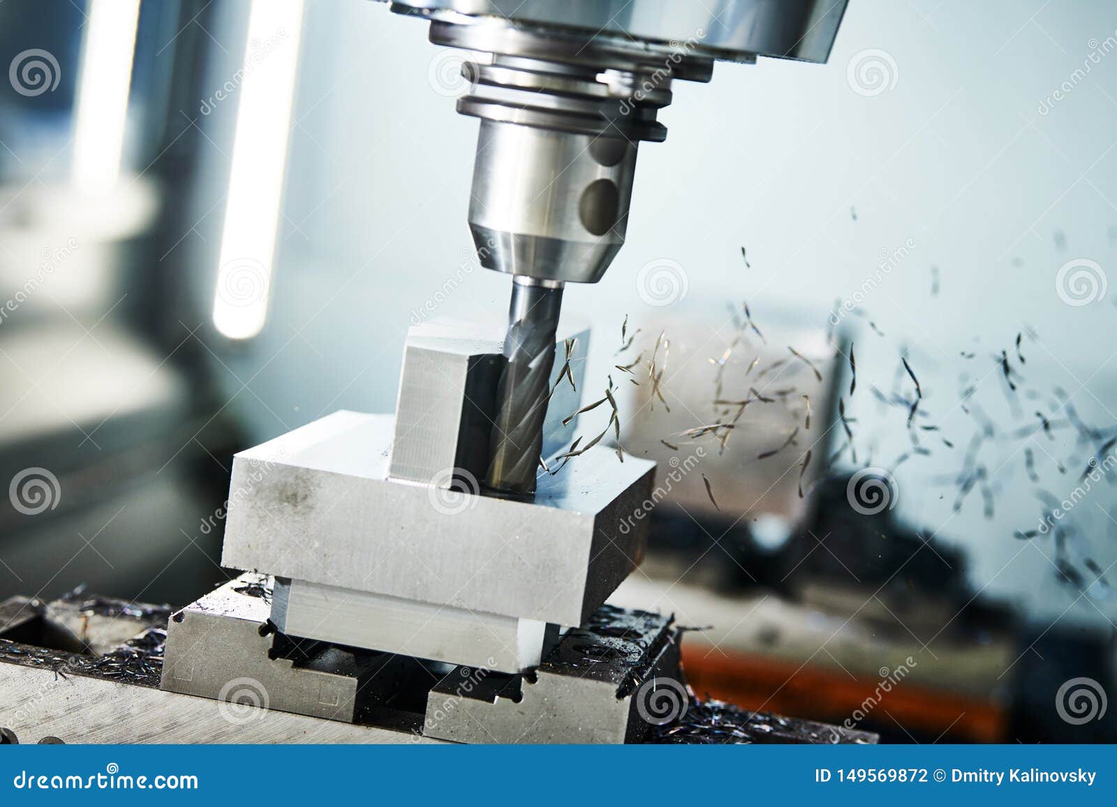 Milling Cnc Machine at Metal Work Industry. Multitool Precision Machining. Shallow Depth of View