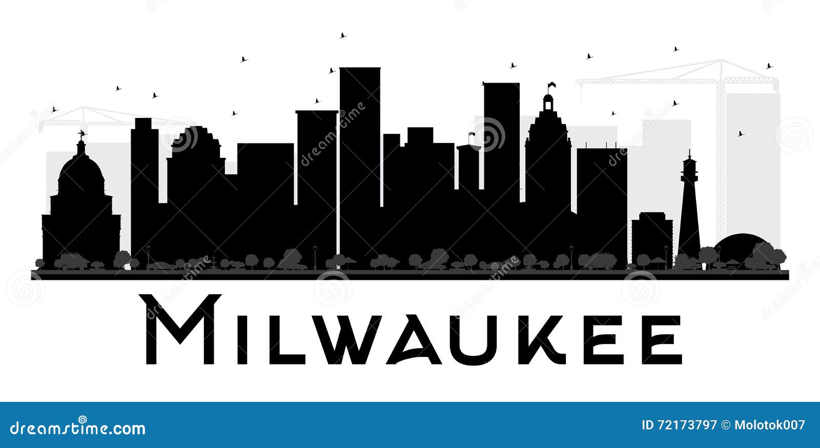 Milwaukee City Skyline Black And White Silhouette. Stock Vector