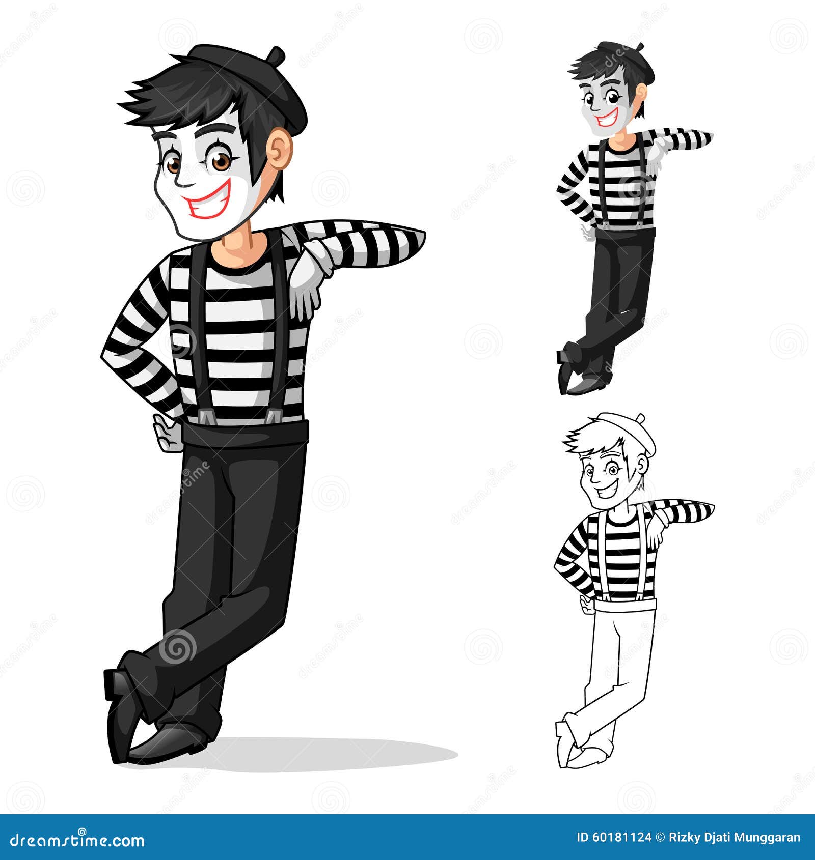 mime artist leaning against pose cartoon character