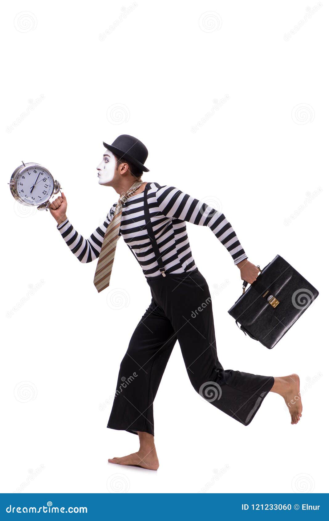 The Mime in Time Management Concept Isolated on White Background Stock ...