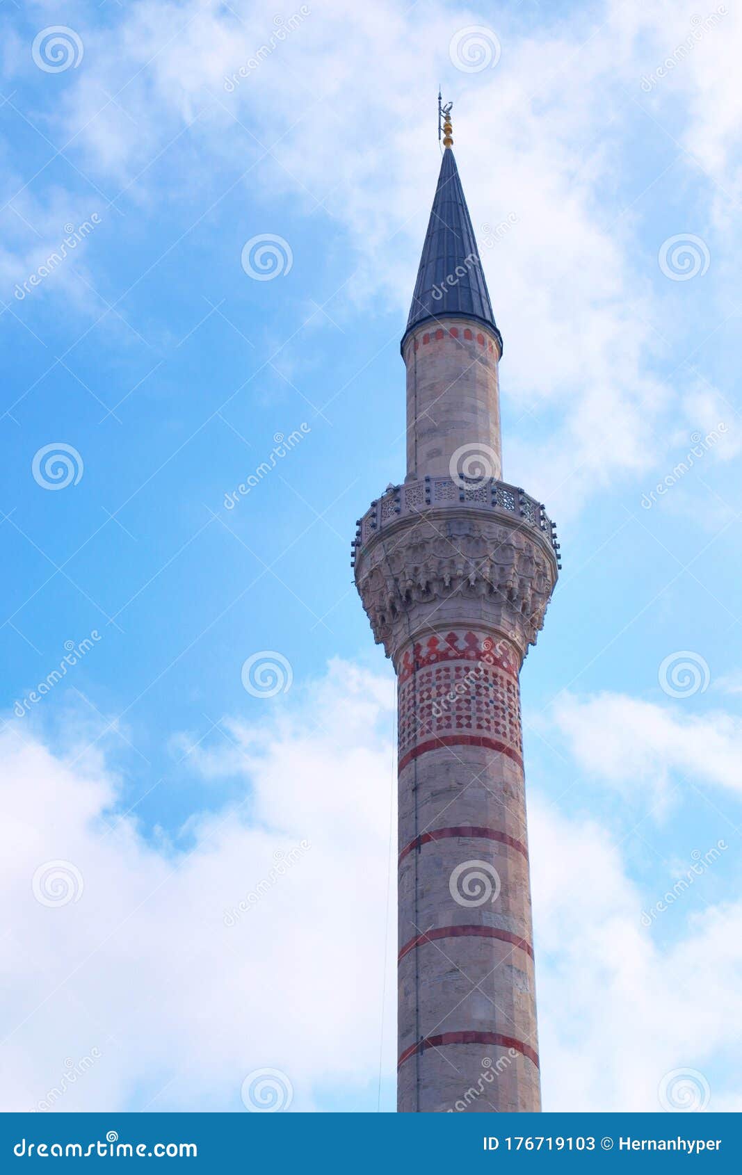 minaret of the blue mosque of sultanahmed, located in istanbul, turkey. architectural detail