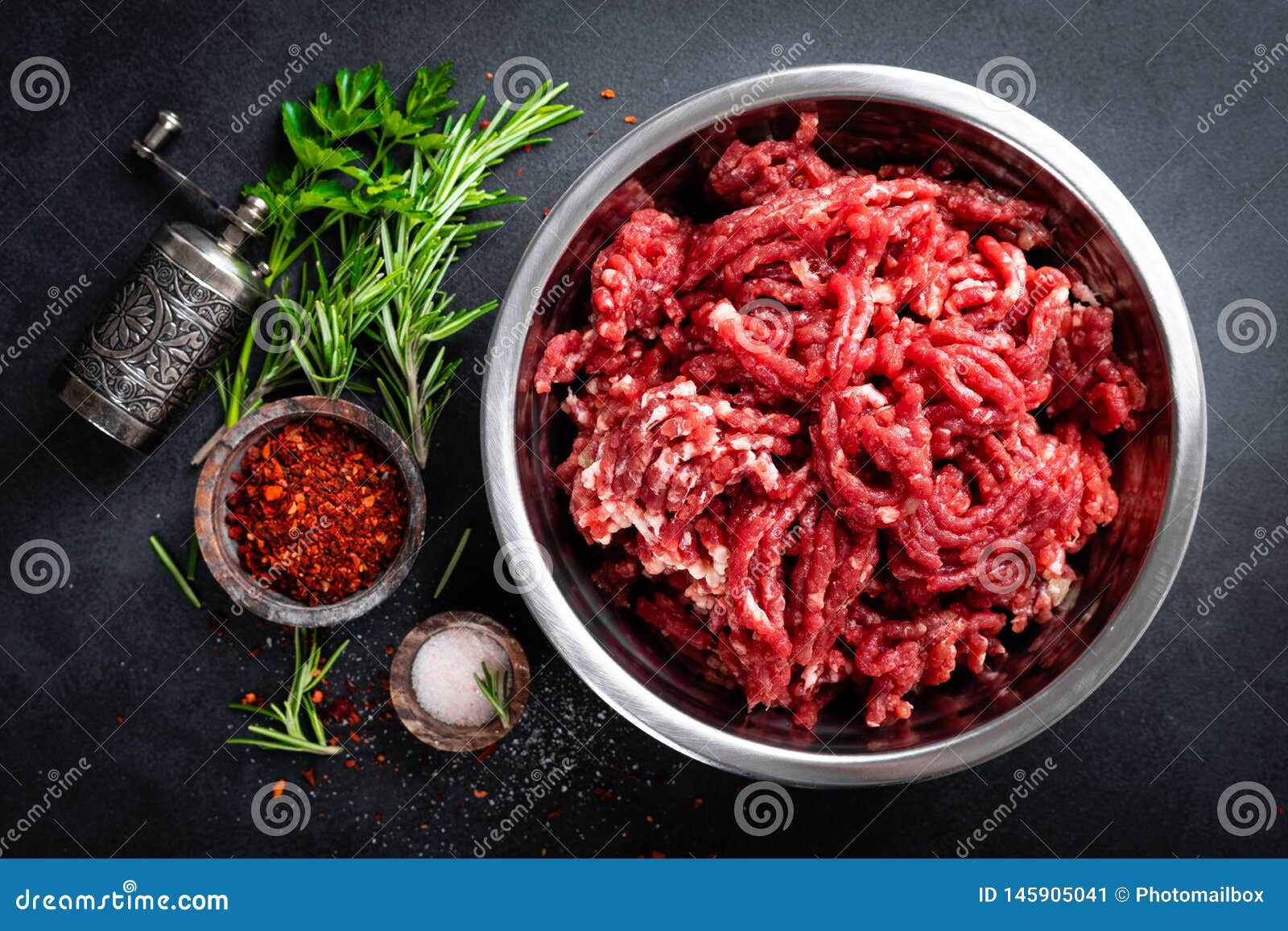 Mince. Ground Meat with Ingredients for Cooking Stock Image Image of