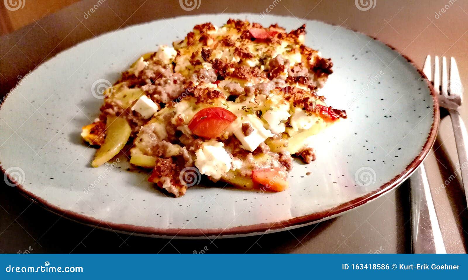 Mince and Potato Casserole with Gratinated Cheese Stock Photo Image