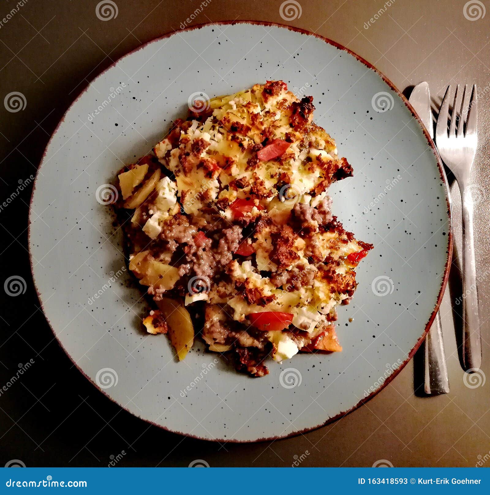 Mince and Potato Casserole with Gratinated Cheese Stock Image Image