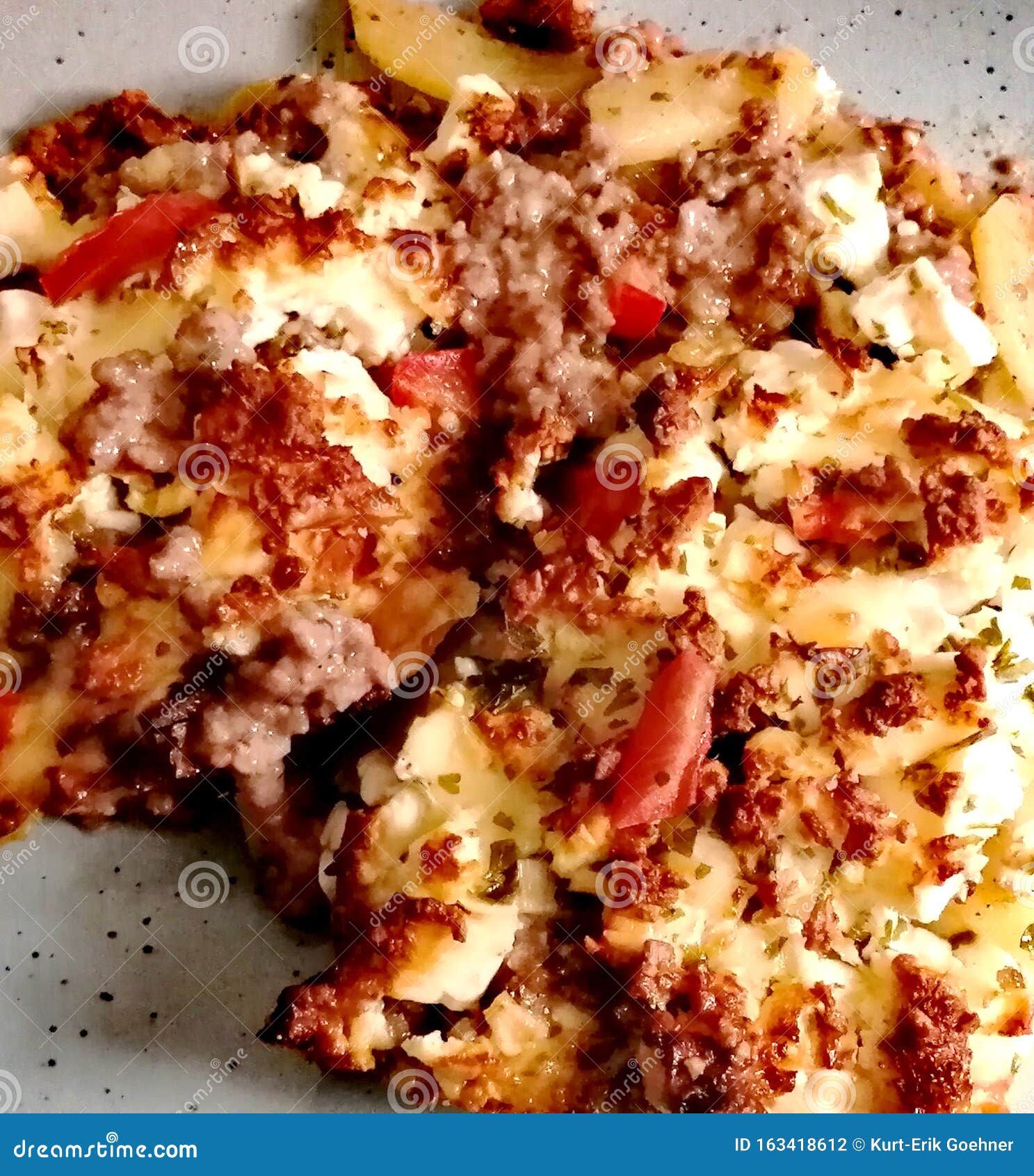 Mince and Potato Casserole with Gratinated Cheese Stock Photo Image