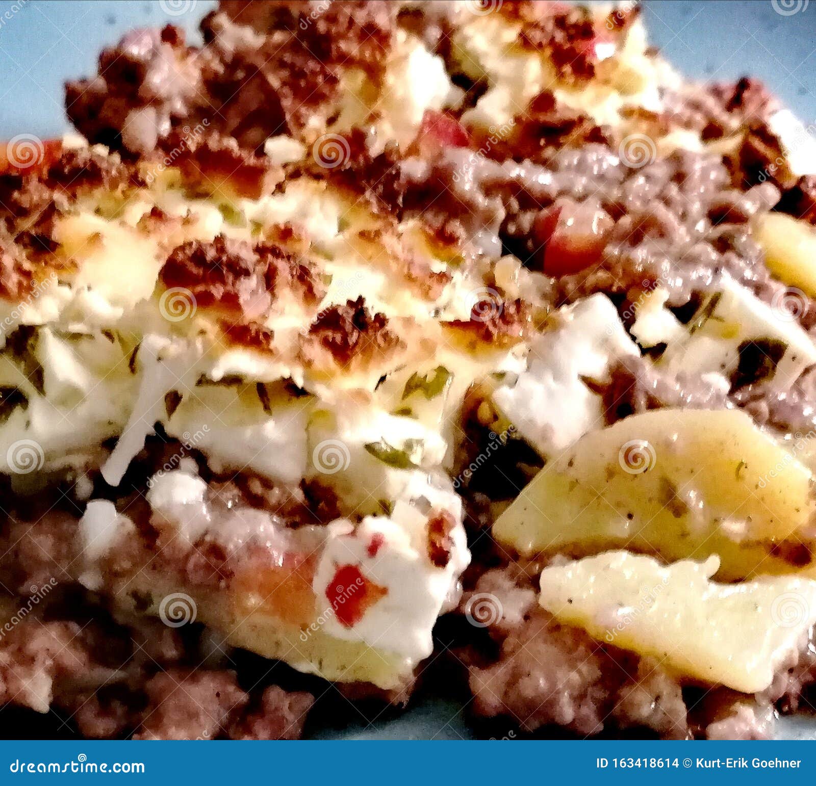 Mince and Potato Casserole with Gratinated Cheese Stock Photo Image