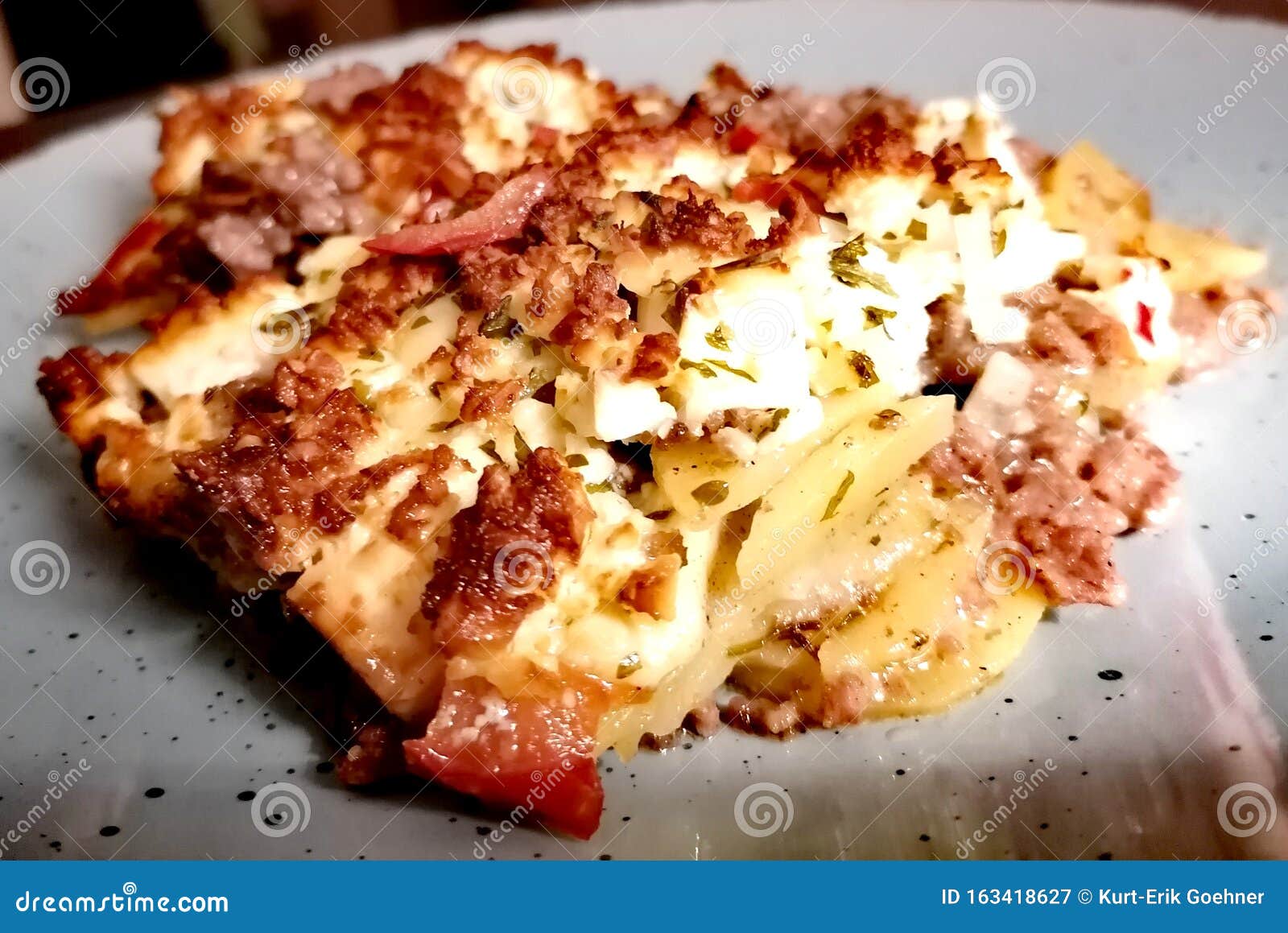 Mince and Potato Casserole with Gratinated Cheese Stock Image Image