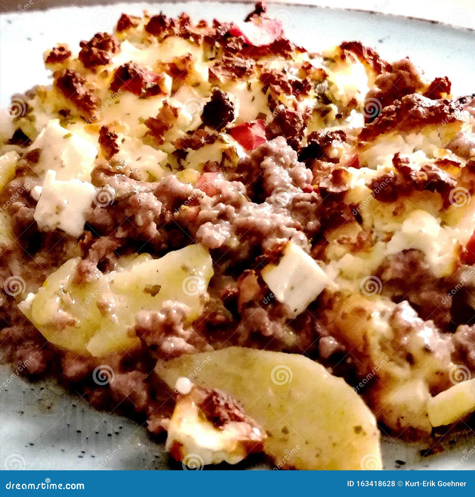 Mince and Potato Casserole with Gratinated Cheese Stock Photo Image