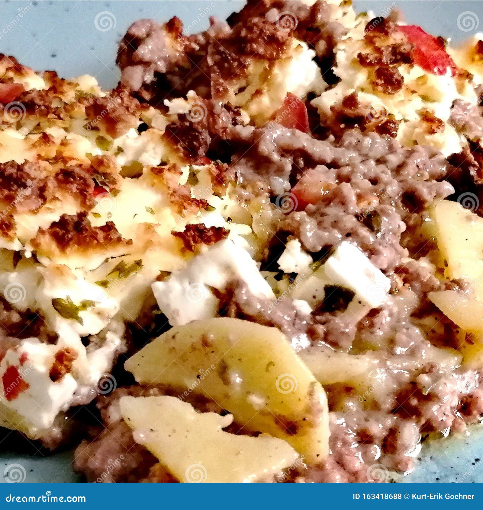 Mince and Potato Casserole with Gratinated Cheese Stock Photo Image