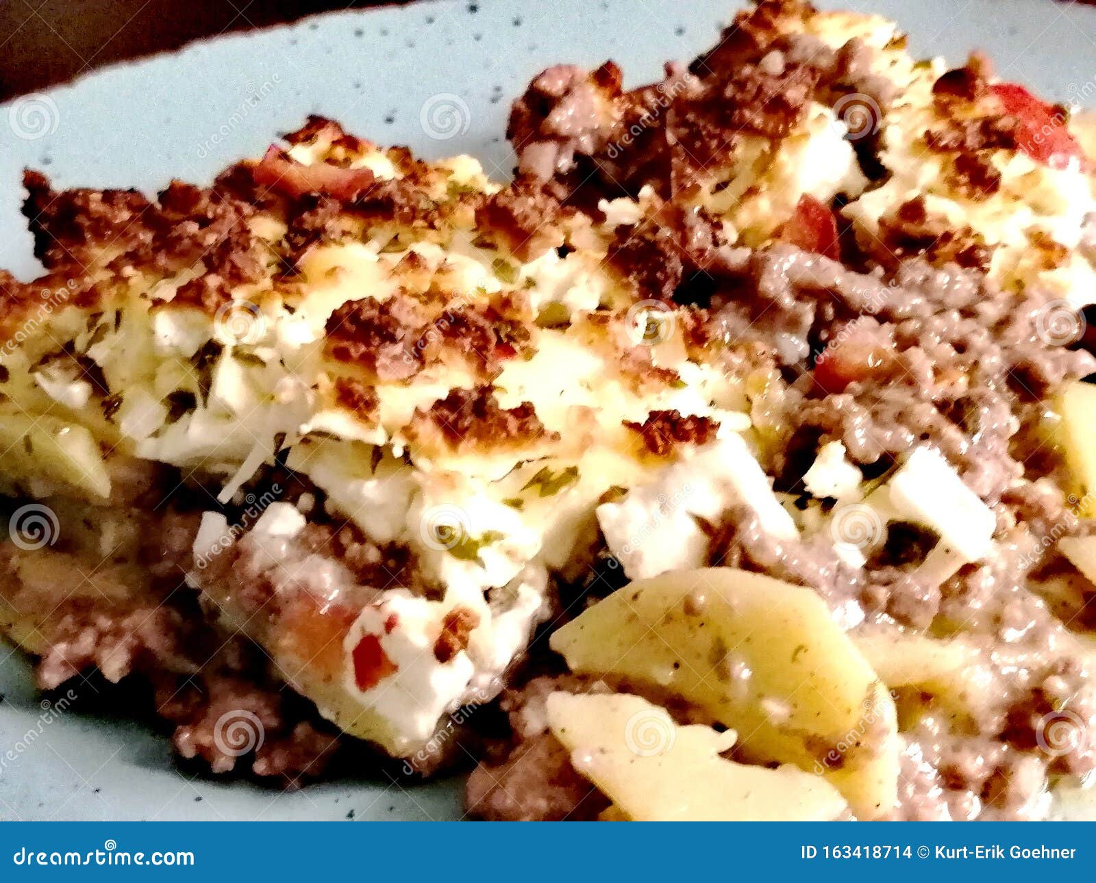 Mince and Potato Casserole with Gratinated Cheese Stock Photo Image