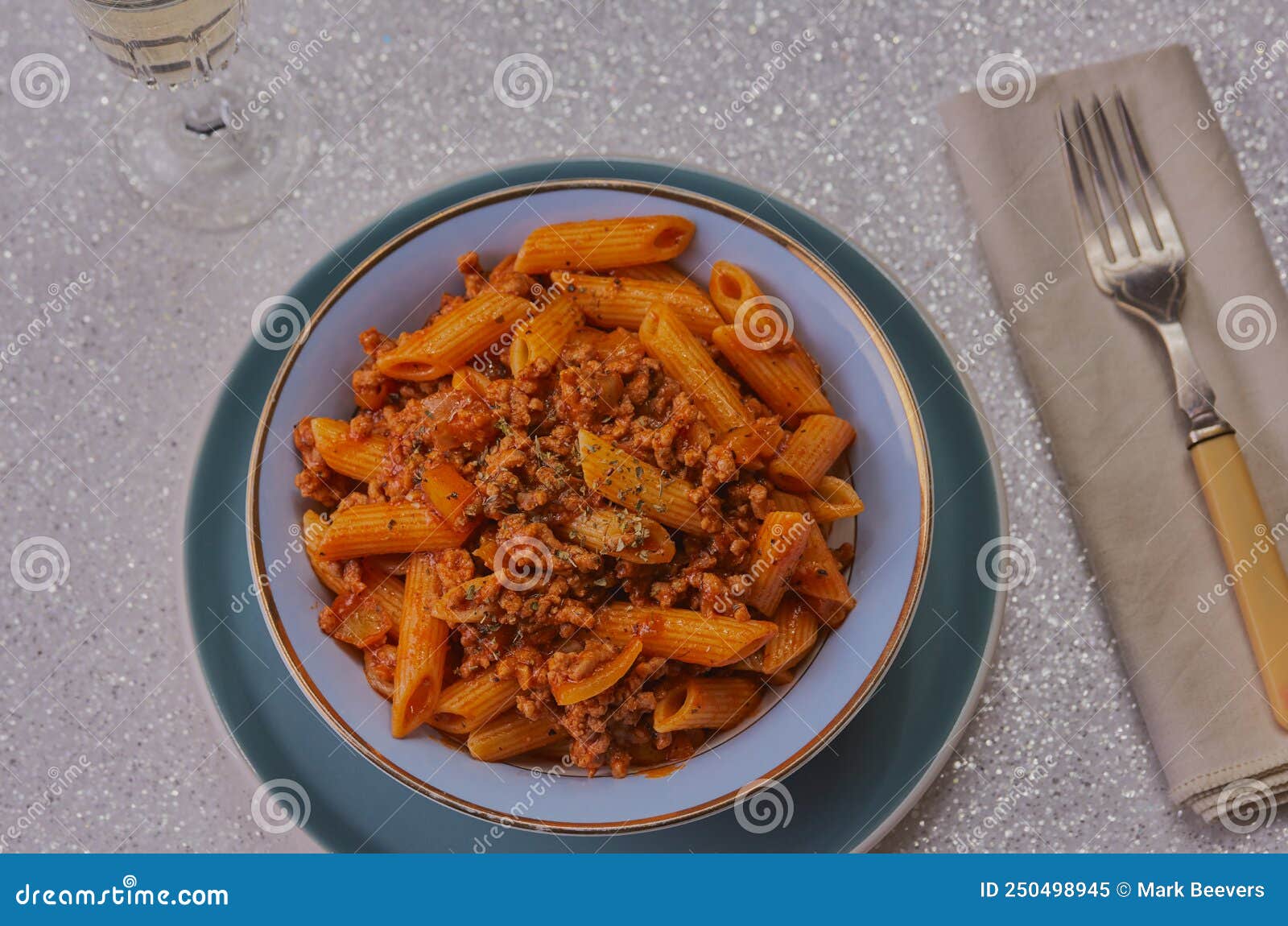 Minced Beef in Tomato Sauce with Pasta. Stock Image - Image of penne