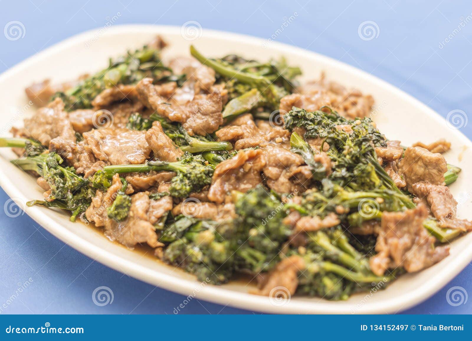 Minced Meat with Broccoli in Blue Background Stock Image Image of