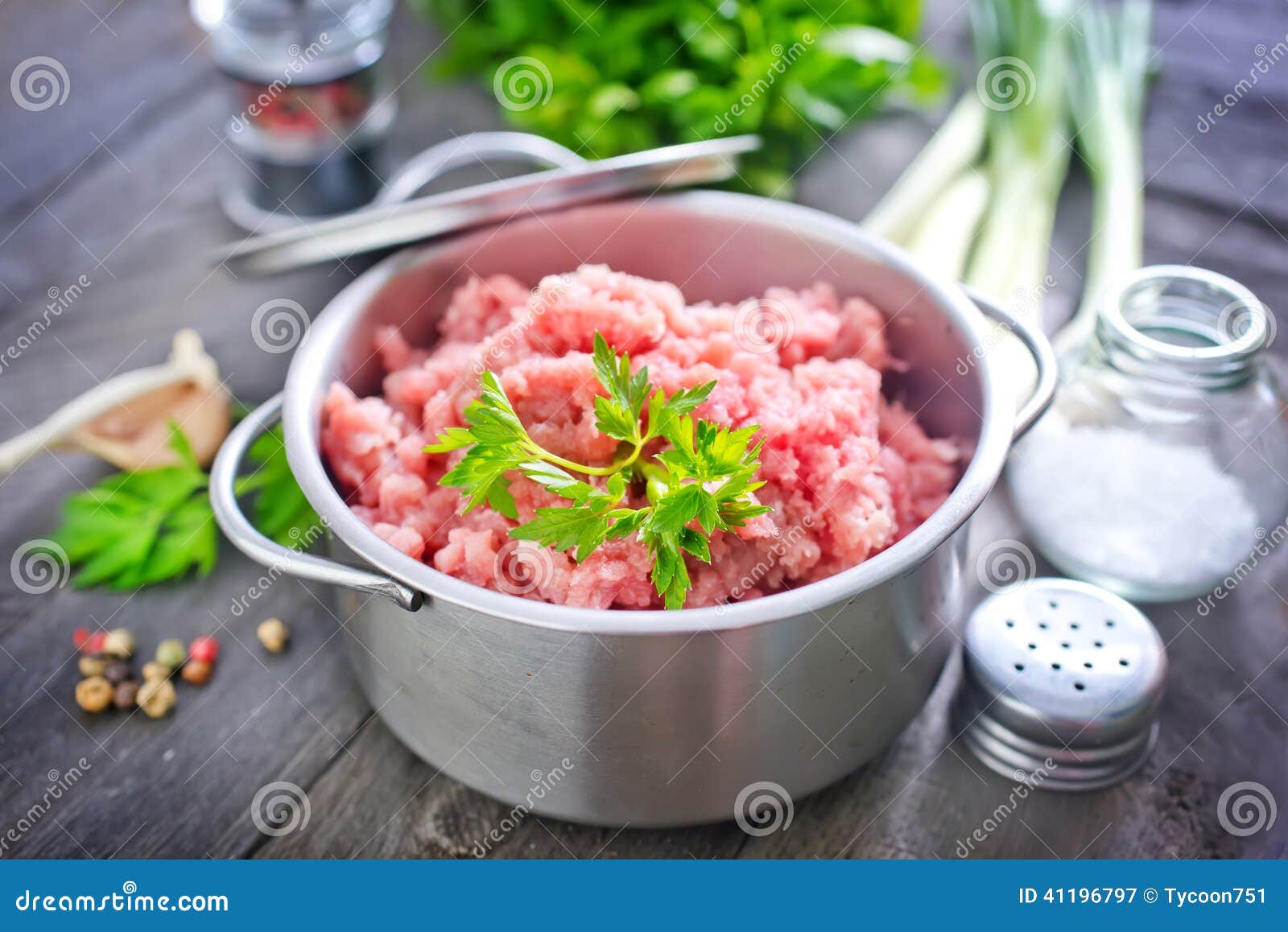 Minced meat in the metal bowl