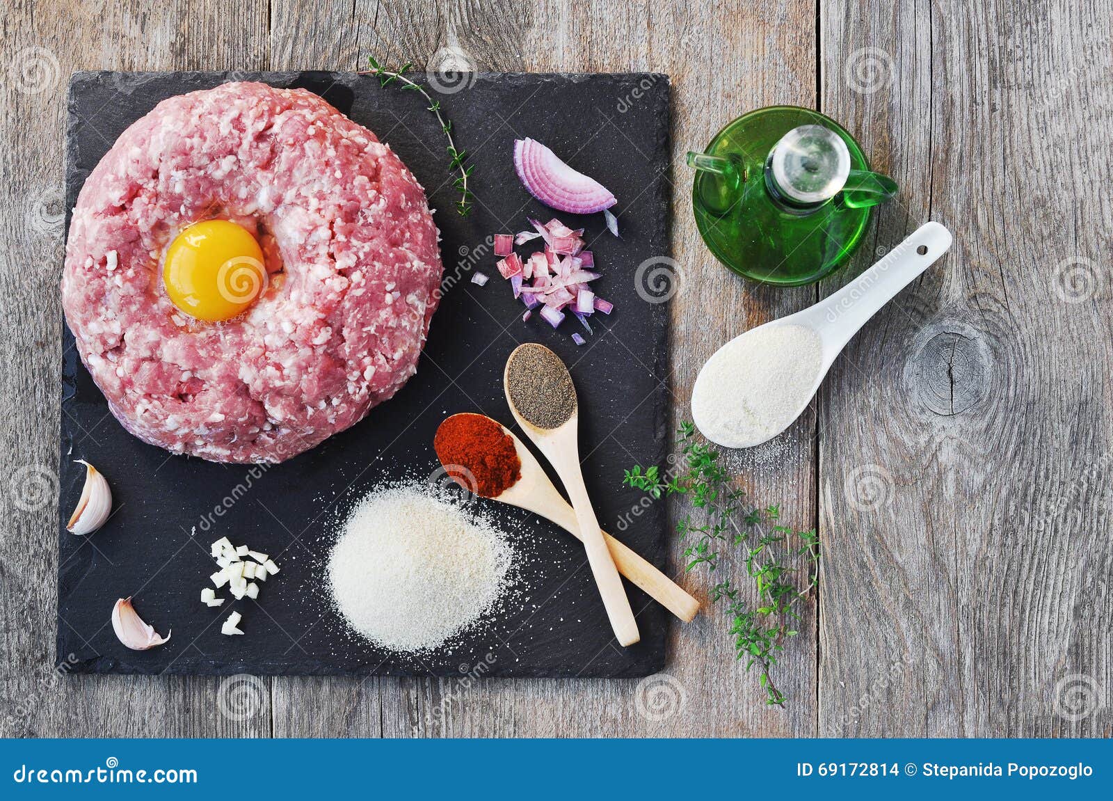 Minced Meat with Spices, Egg and Bread Crumbs. Stock Photo Image of mincemeat, closeup 69172814
