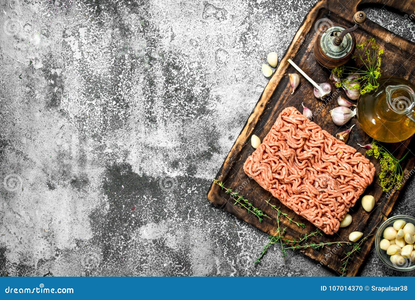 Minced Meat Stuffing with Herbs and Olive Oil. Stock Photo Image of