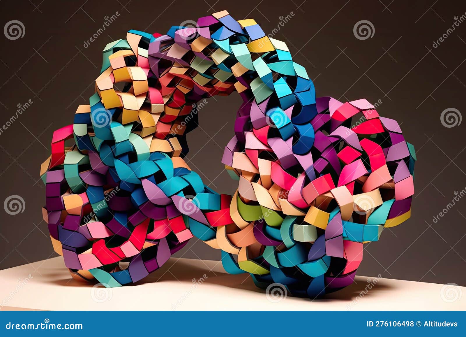 Mindbending Sculpture Made of Interlocking Shapes and Colors Stock