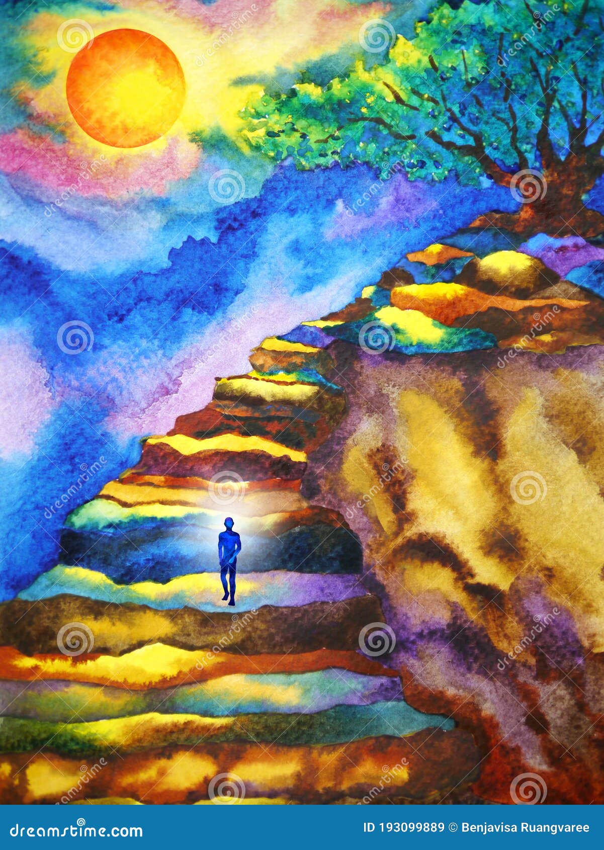 mind spiritual human meditation on mountain abstract art watercolor painting   drawing