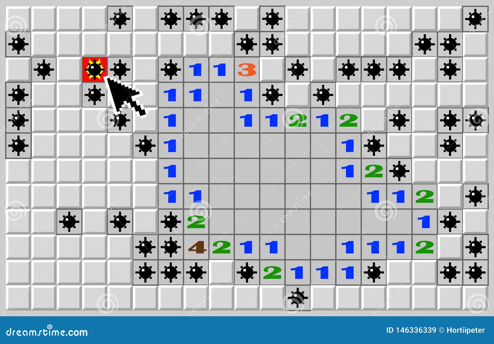 Minesweeper Computer 8 Bit Game, Real Position for the End of a