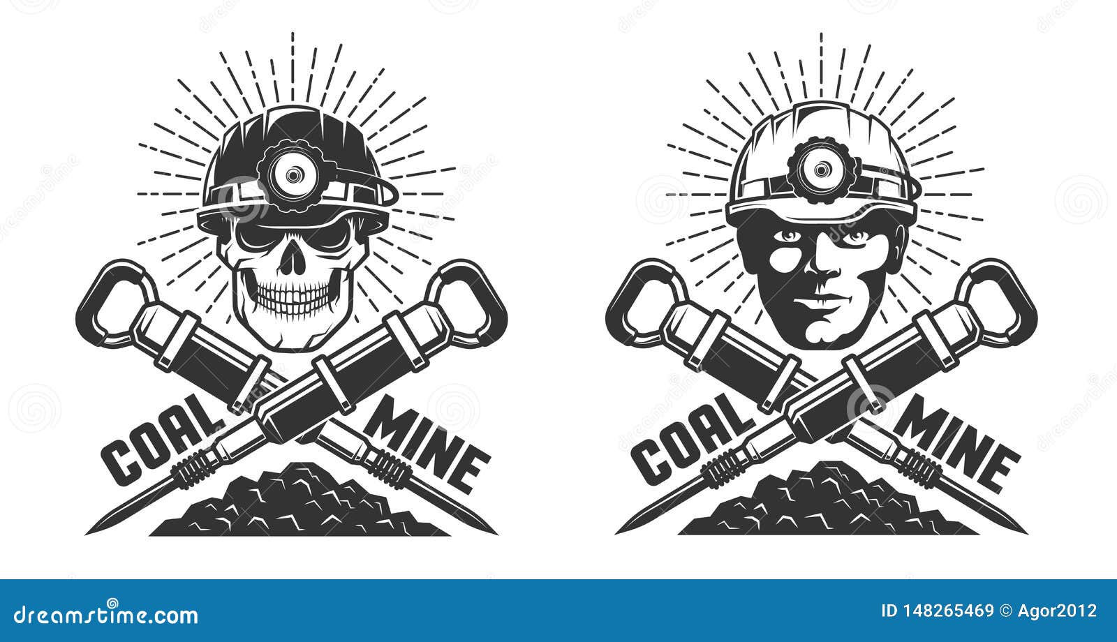 mine logo with a miner head and jackhammers