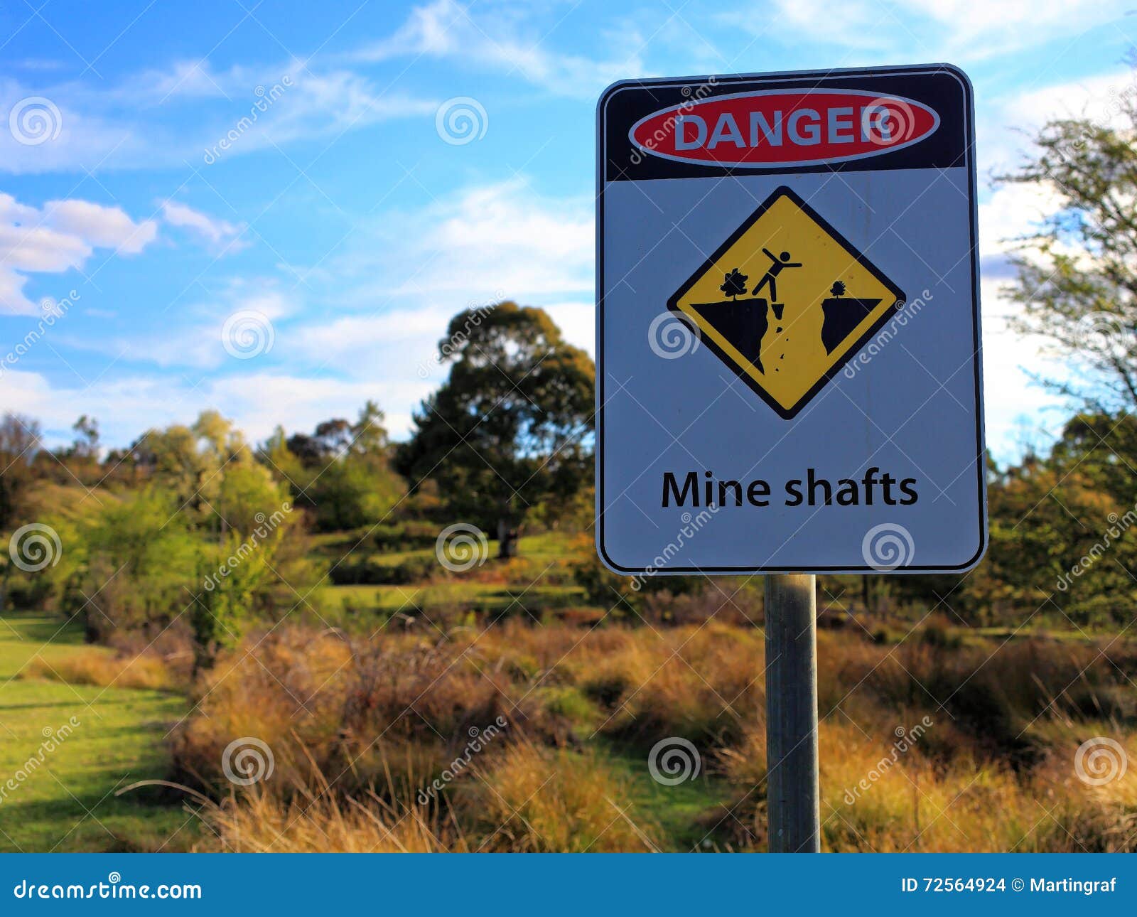 mine shafts danger sign in australian gold-mining countryside