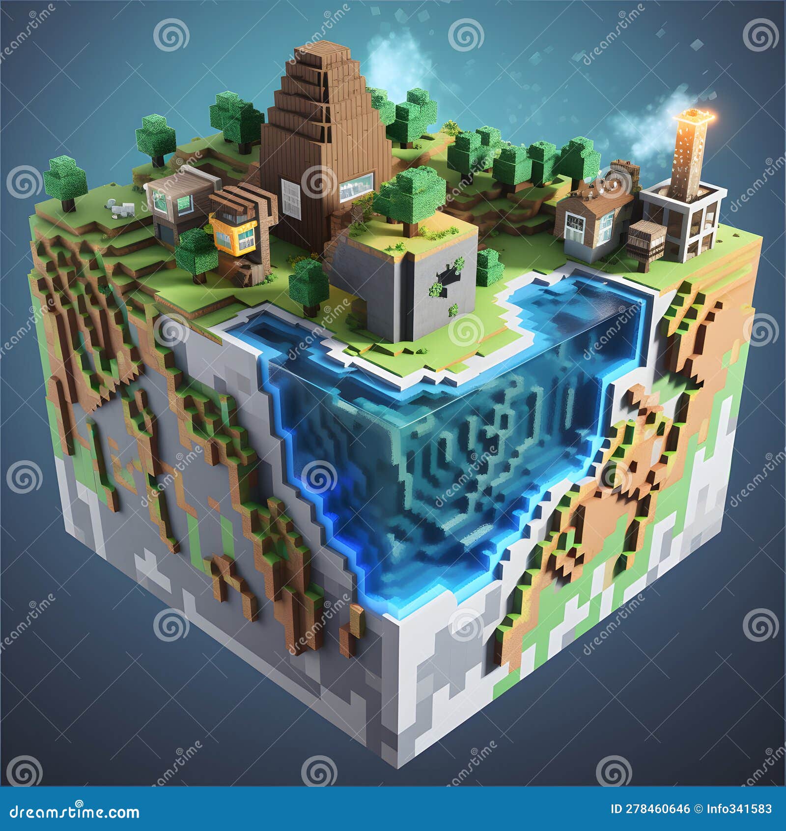 Minecraft Earth Augmented Reality Building Exploration Hy Generative AI Stock Illustration 