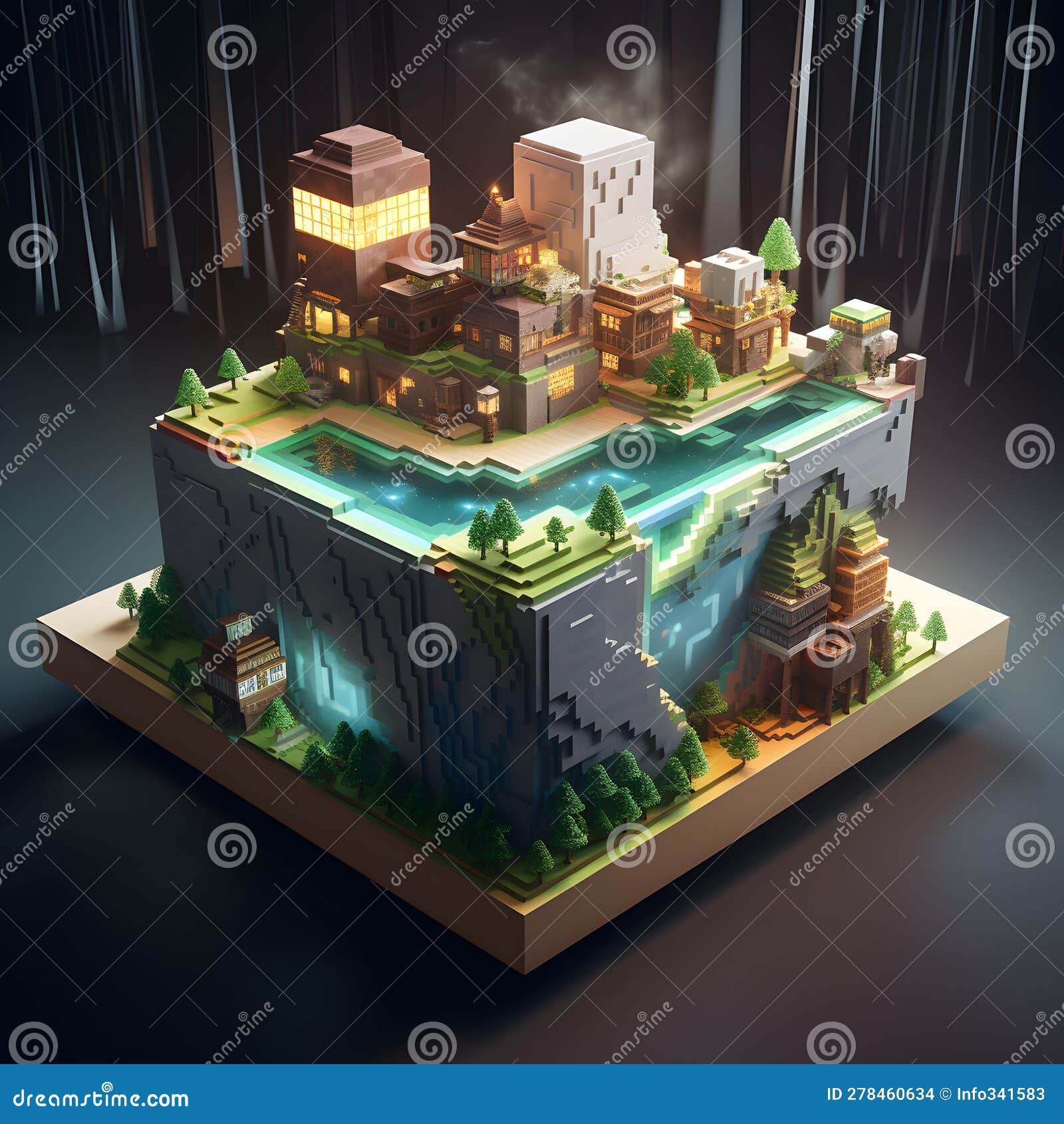 Minecraft Earth Augmented Reality Building Exploration Hy One Generative AI Stock Illustration 