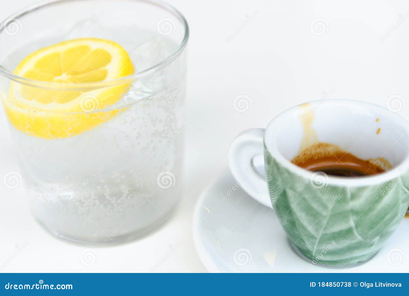 Mineral Water in the Glass with with Coffee Stock Photo Image of