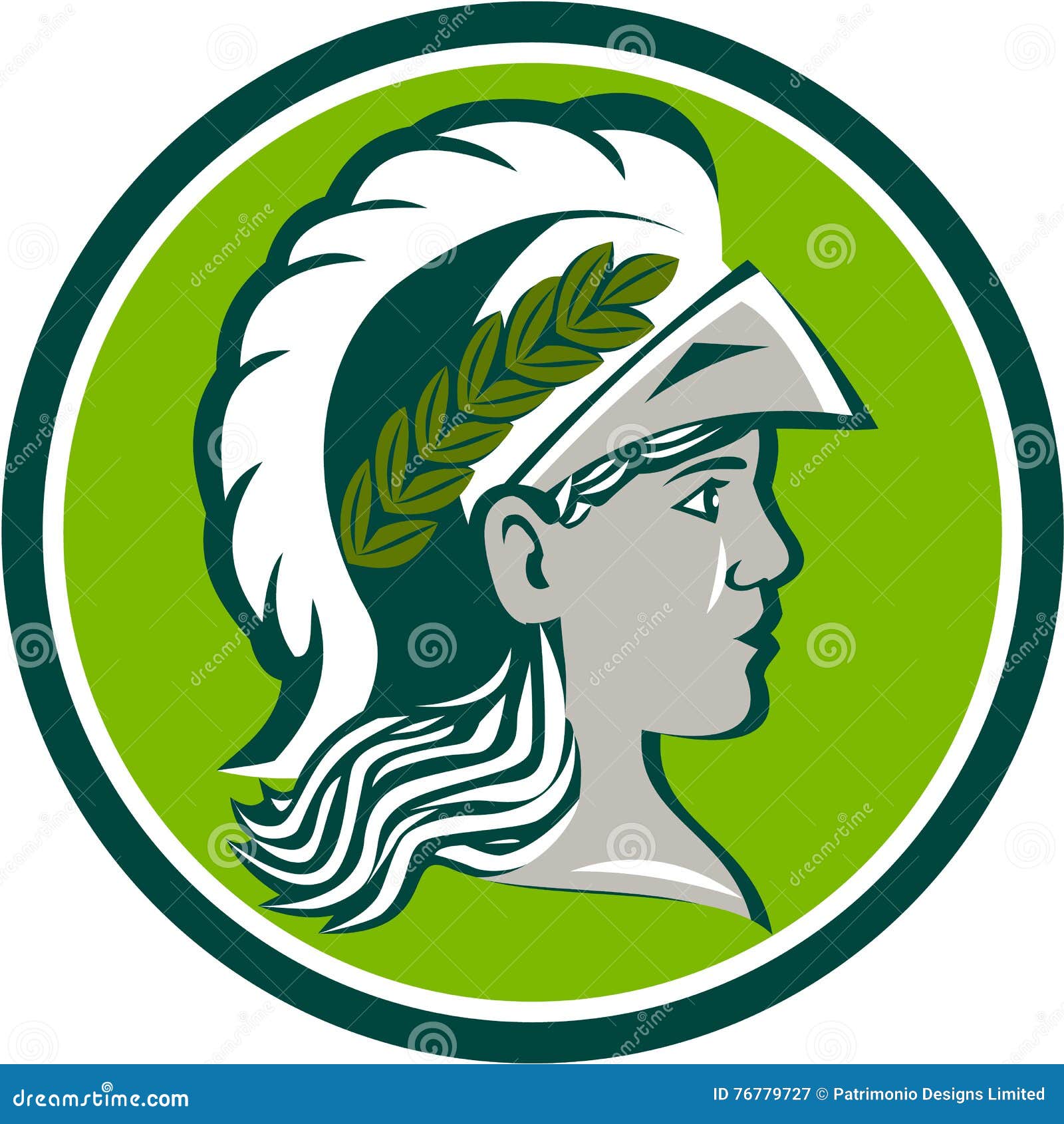 Minerva Wearing Laurel Circle Retro Stock Vector - Illustration of view