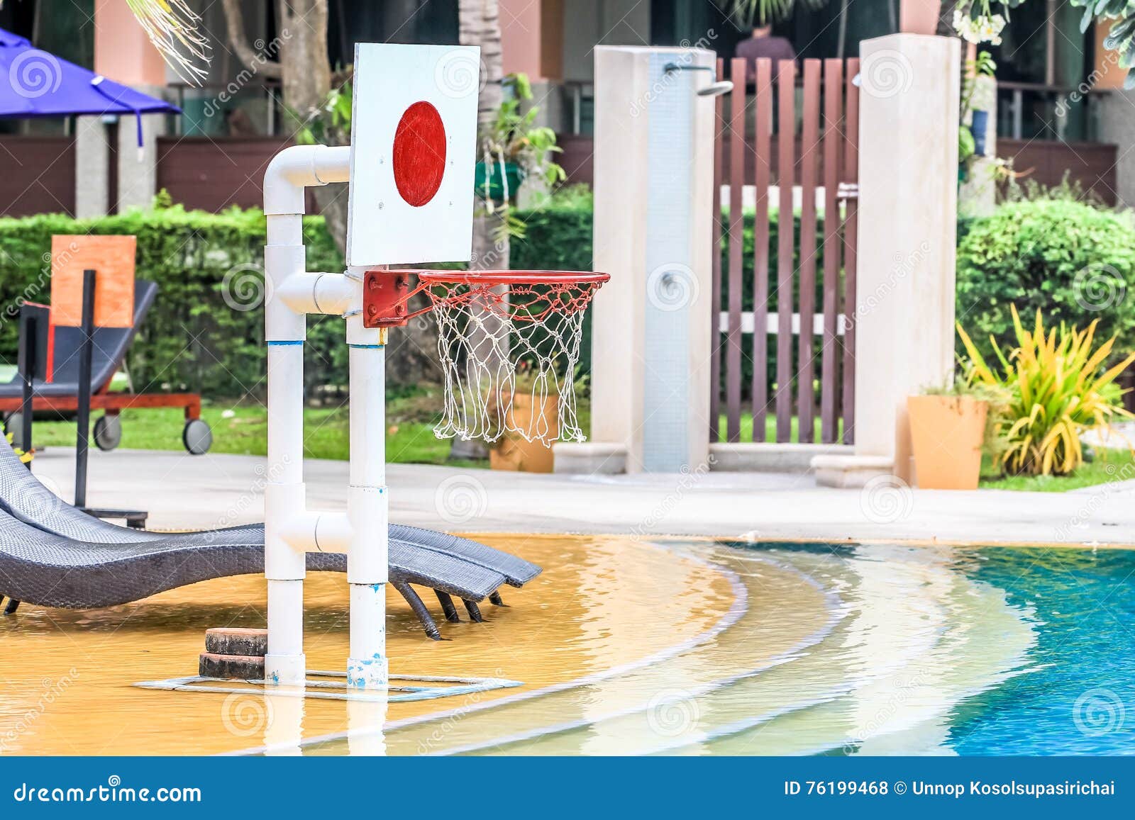 Mini Basketball Hoop on the Swimming Pool for Playing Stock Photo