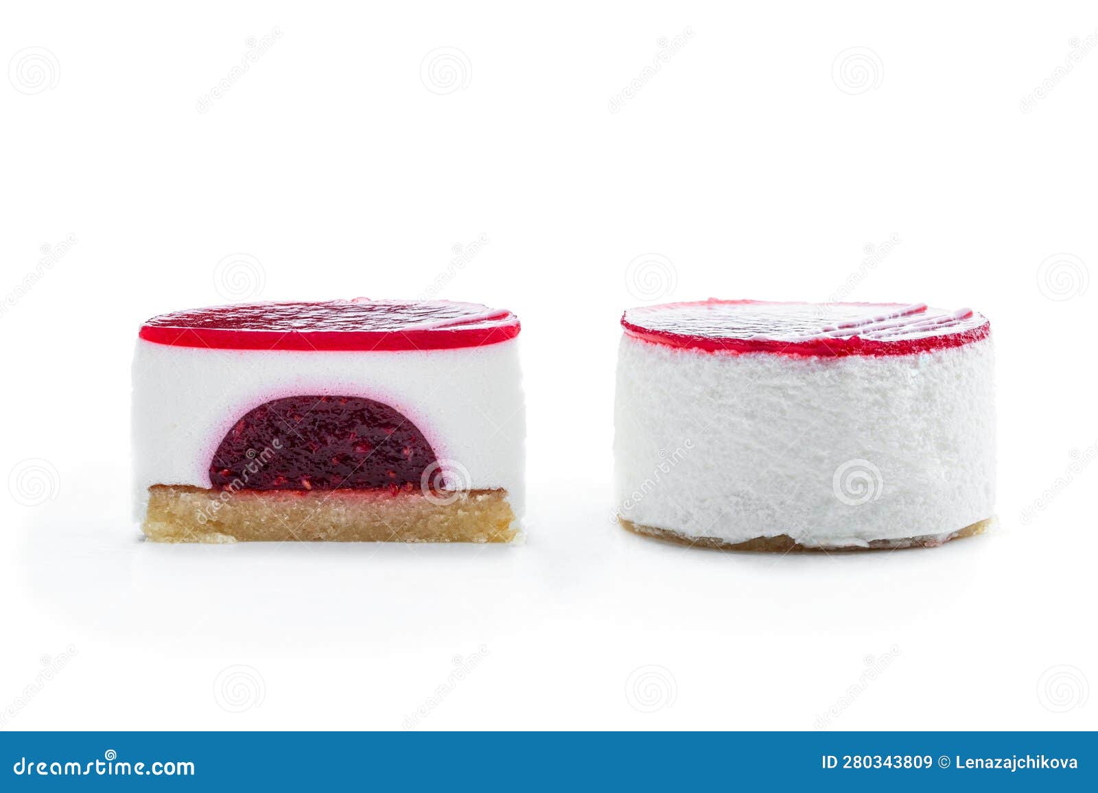 Mini Cheesecakes with Red Fruits Jam Topping Isolated on White Stock